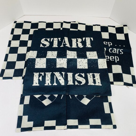 Black & White Racing Themed Checkered Throw Pillow Covers 17x17 Set Of 4 - Picture 3 of 4